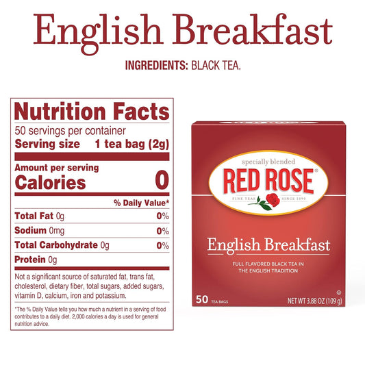 Red Rose English Breakfast Black Tea, 50 Tea Bags Per Box, Pack of 6