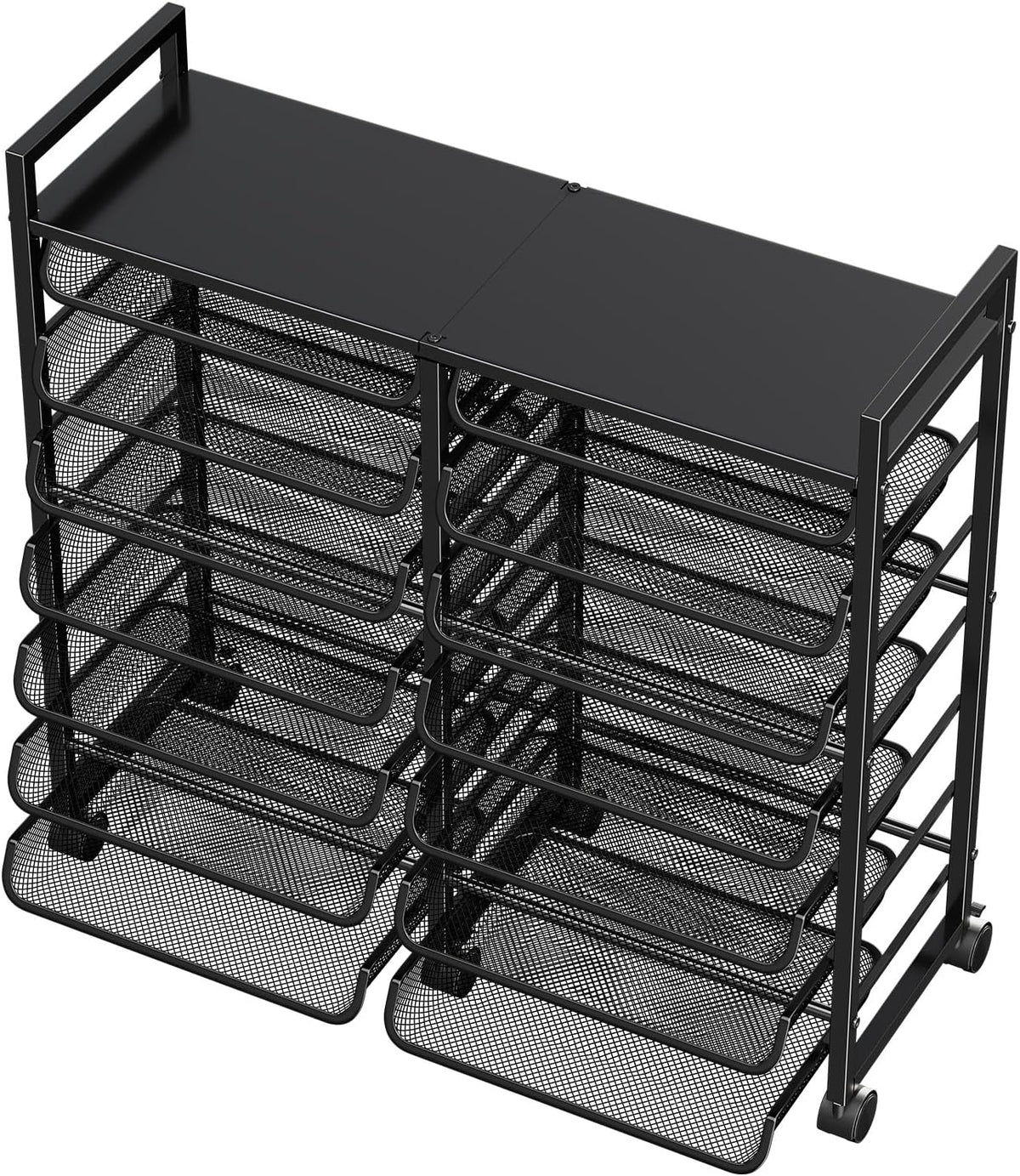 Simple Trending 12-Tier Rolling File Cart, Desk File Organizer with 11 Mesh Sliding Trays, Letter & Legal Paper Storage Rolling Utility Cart for Office Home School, Black