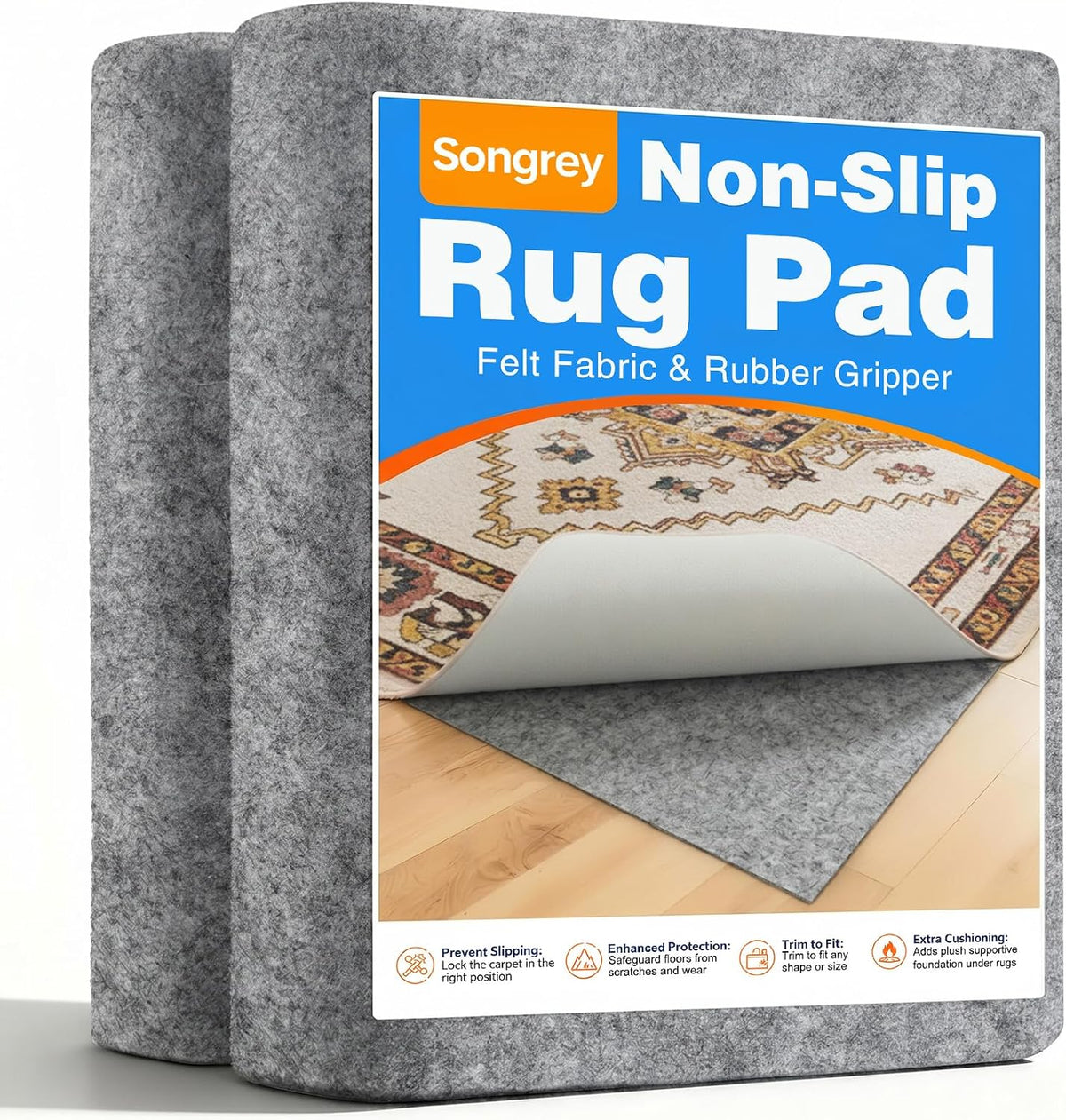 Songrey 8'x10' Non‑Slip Rug Pad, 1/8" Thick Cushioned