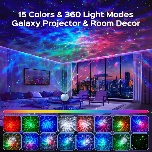 One Fire Galaxy Projector,15 Colors,Gifts for Girls&Women&Boys,White Noise