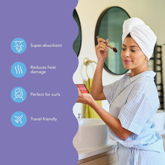 Turbie Twist 2-Pack Microfiber Hair Towel for Beauty, Travel, Gifting - Hair Wrap Turban for Straight, Wavy & Curly Hair - Premium Personal Care - Dark Purple & Light Purple