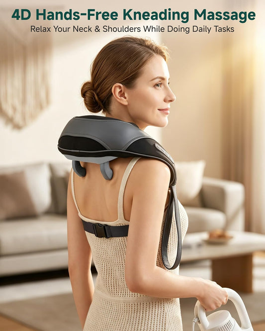 Cordless 4D Shiatsu Neck & Shoulder Massager with Heat, Home Office Travel