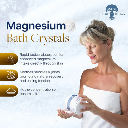 Health and Wisdom Magnesium Bath Crystals - Bath Salts with High Concentration & Enhanced Absorption for Muscle & Joint Relief - Dead Sea Sourced - Unscented - 5.5 lb Bag - Up to 45 Uses