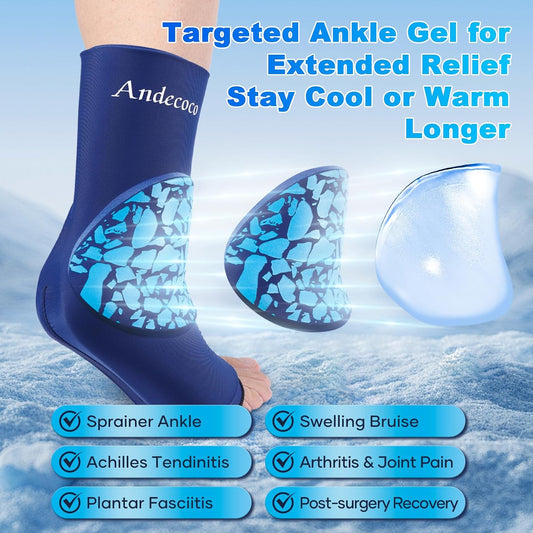 Ankle Ice Pack Wrap Reusable Foot Ice Pack Compression Freeze Sleeve for Ankle Sprain, Plantar Fasciitis, Achilles Tendonitis