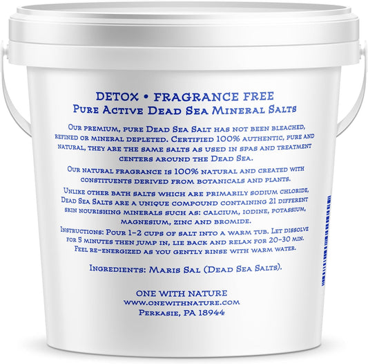 One With Nature 100% Pure Dead Sea Salt, 5Lb -Fine Bath Salts for Soaking, Body Exfoliator, 21 Essential Minerals with Magnesium, Sulphur. Fragrance-Free, Men, Women, Children. Helps Skin Conditions