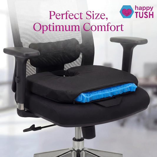 NOVA Happy Tush Gel Cell Seat Cushion with Coccyx Cut-Out, Double-Layer Pressure-Relief Gel, Tailbone & Sciatica Support, Foldable & Portable, Water-Resistant, Washable Non-Slip Cover