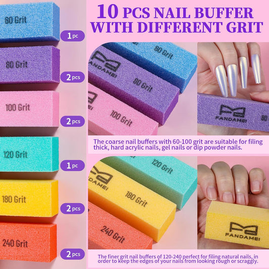 FANDAMEI Nail Buffer and Shine Kit, Nail Care Kit, 10 PCS Nail Buffer Block, Nail Buffer Kit, Nail Buffers, Nail Buffing Block, Nail Tools, Nail Kit, Manicure Tools, Buffer Nail File