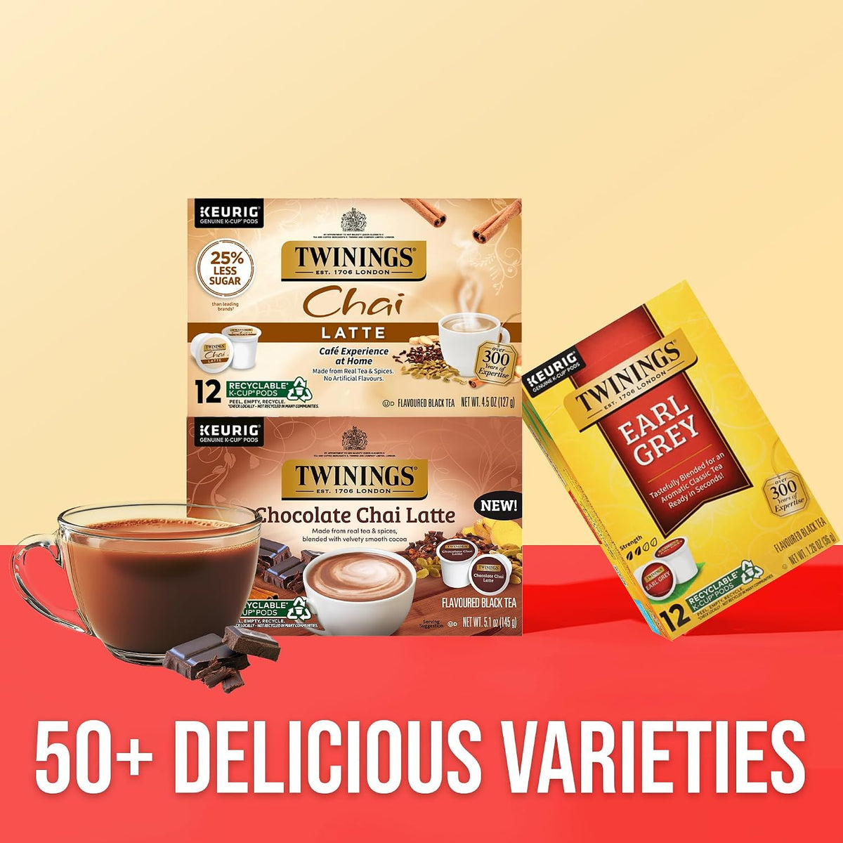 Twinings Chocolate Chai Latte Tea 60 K-Cup Pods for Keurig, 10 Count (Pack of 6), Velvety Smooth Cocoa with Real Spiced Tea, Caffeinated, Enjoy Hot or Iced