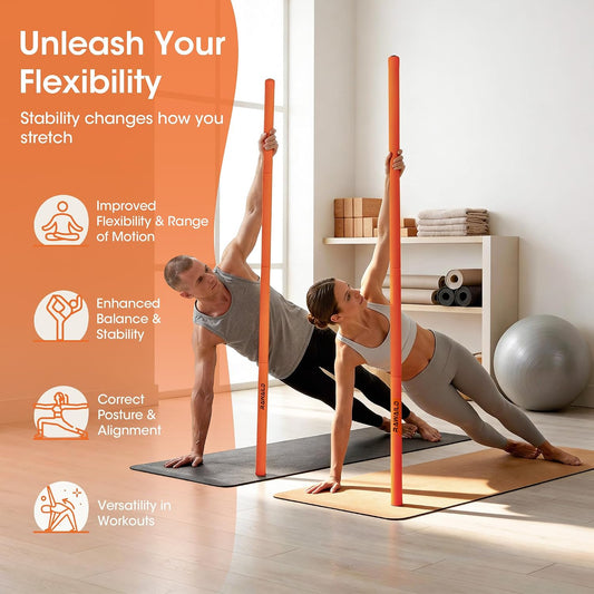 Yoga Stick, Upgraded 5ft Sturdy Steel Mobility Stick, Adjustable Exercise Equipment for Stretching, Flexibility & Balance, Physical Therapy & Posture Correction, Shoulder & Back Relaxation