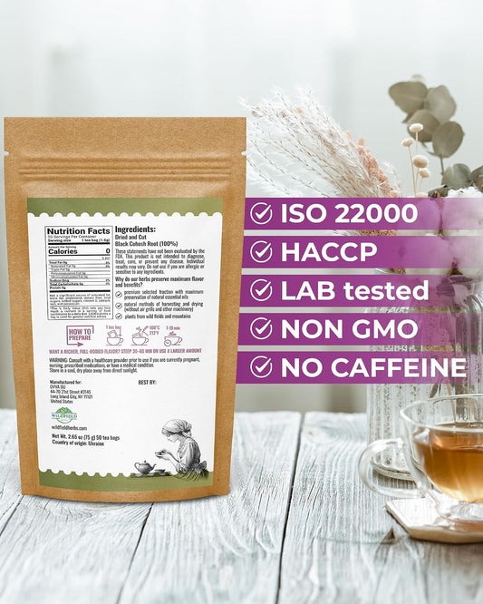 50 bags Black Cohosh Tea Black Cohosh Root Herbal Tea (Actaea racemosa) - 50 Count 2 g Tea Bags Herb Tea Cohosh