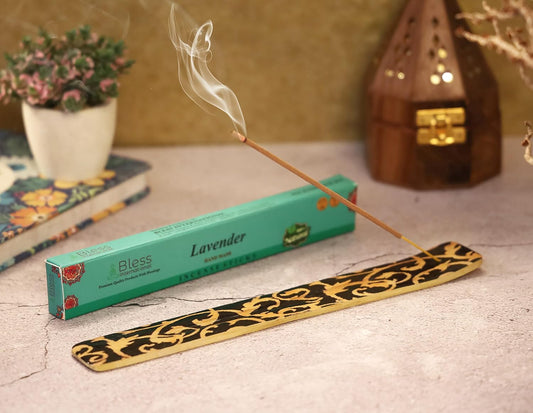 Bless-International Traditional-Handmade-Burner Wooden-Incense-Stick-Holder Ash-Catcher-Stand for-Aromatherapy-Meditation-Yoga (Incense Holder 10 inch(2 pcs))