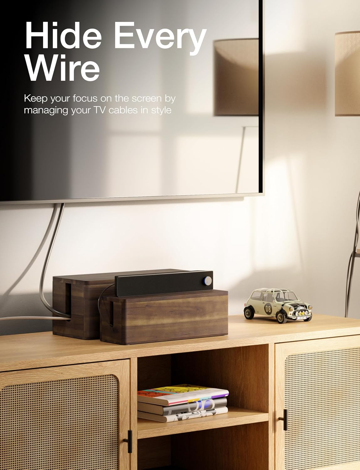 TIDITA 16" L Wooden Large Cable Management Box Round Edge (Walnut Color)