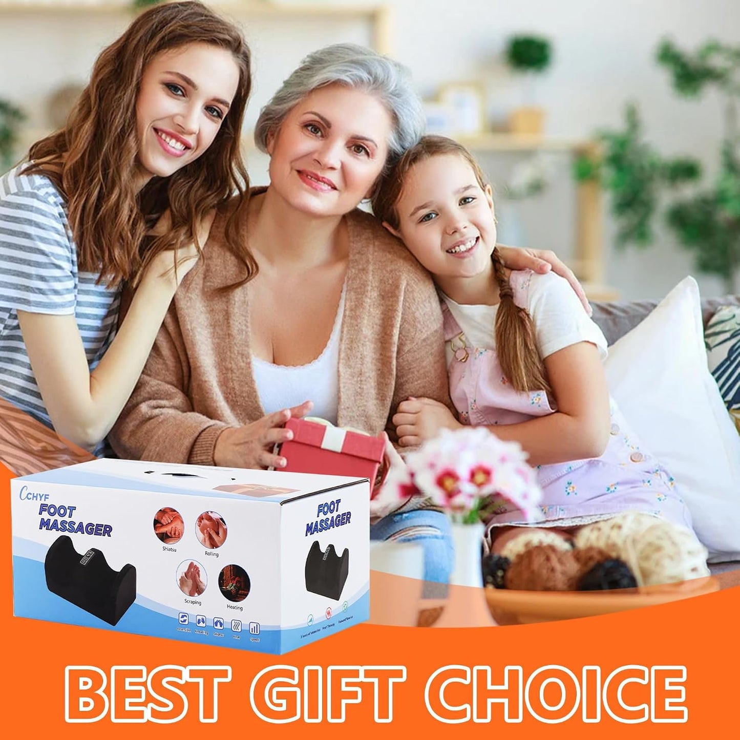 Foot Massager with Heat, Electric Foot and Calf Massager with Roller, Deep Tissue Massage for Plantar Fasciitis, Neuropathy & Pain Relief, Gifts for Women & Men(Dark Black)