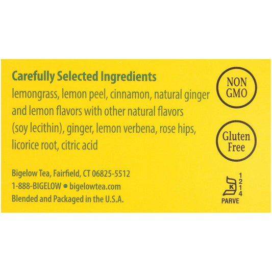 Bigelow Lemon Ginger Herbal Tea Bags 28-Count Box (Pack of 1) Lemon Ginger Tea Bags Herbal Tea All Natural Gluten Free