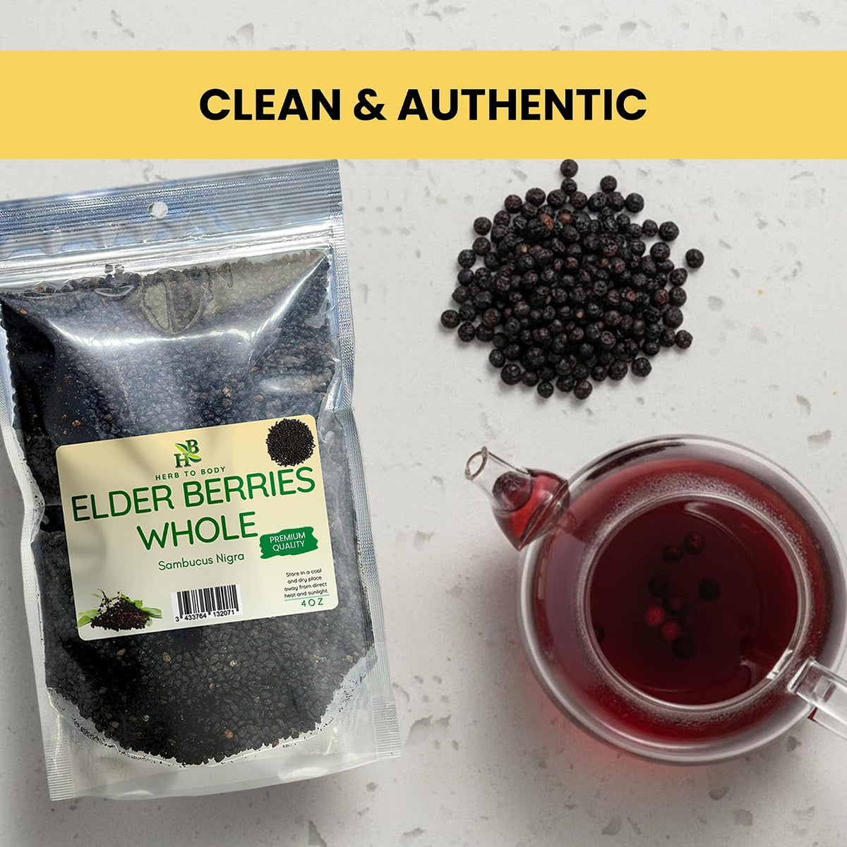Herb To Body Organic Elderberry Dried Whole - 4oz Wildcrafted Sambucus Elderberry for Syrup, Teas, and Herbal Recipes