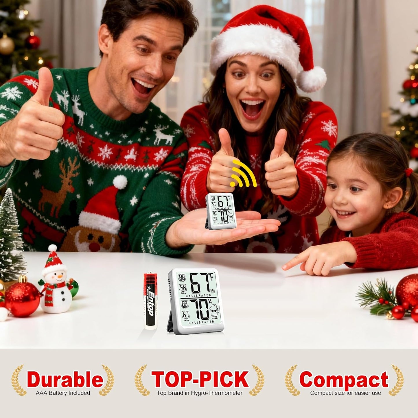 Antonki 2-Pack Room Thermometer, Digital Small Hygrometer Indoor Thermometer Humidity Gauge, Temperature Humidity Meter with Max/Min Record Monitor Sensor for Home, Plants - Battery Included