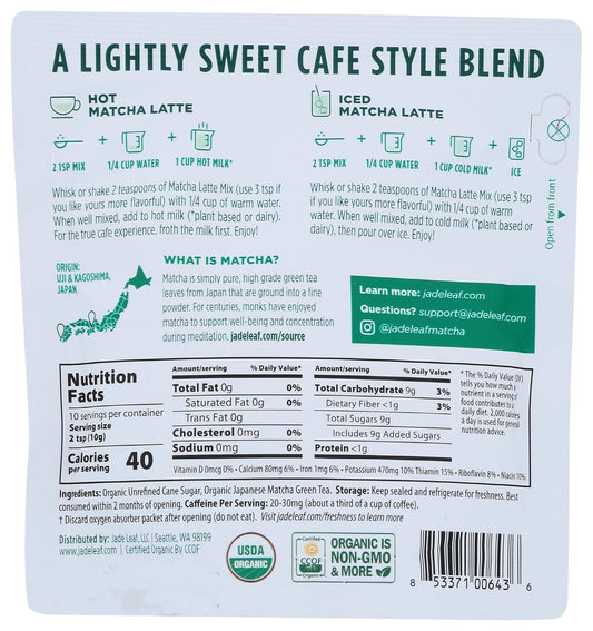 Jade Leaf Matcha, Mix Matcha Latte Original Organic, 3.5 Ounce