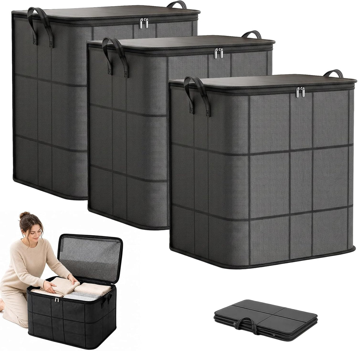 2 Pack Spacious Moving Storage Bin,XXL Foldable Storage Bag with Reinforced Handles,for Bedroom,Closet,Clothes Portable Moving Storage Bags,Large-Capacity Clothes Storage Containers (100L)