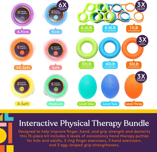 Special Supplies Physical Hand Therapy Putty Kit, Finger Exercisers, Hand Strengtheners, 15 Set Grip Strength,Dexterity, Mobility, Injury Stress Relief