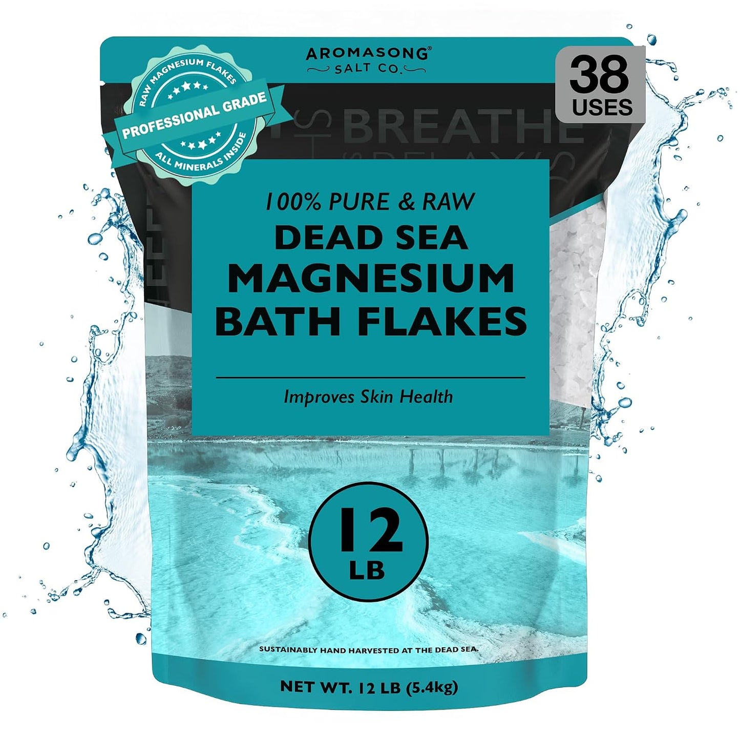 Aromasong RAW Magnesium Bath Flakes with 100% Natural Lavender, 3 LB Muscle Relaxing Organic Salts Mg Chloride, Mineral Soak. (Packaging May Vary)