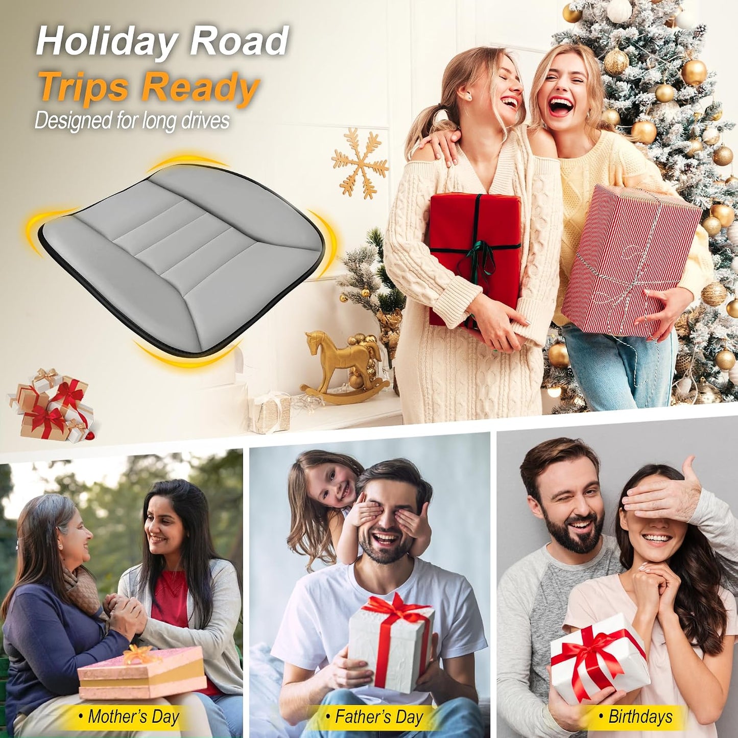 kingphenix Car Seat Cushion with 1.2inch Comfort Memory Foam, Seat Cushion for Car and Office Chair (Black)