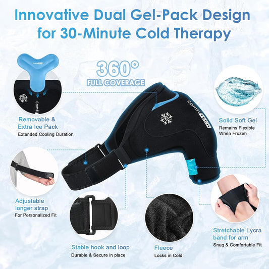 ComfiTECH Dual-Gel Shoulder Ice Pack Wrap with 30-Min Cooling, L