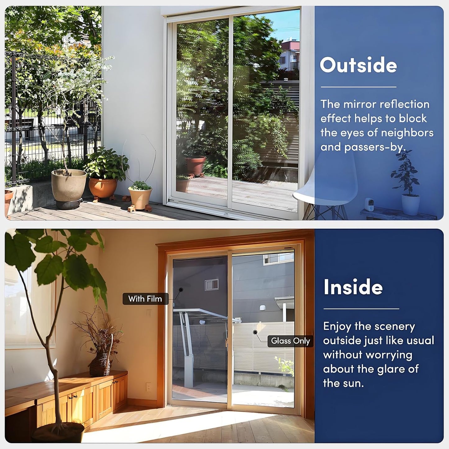 Coavas One Way Privacy Window Film, Heat Control Window Tint for Home, Sun Blocking Reflective Window Film See Out Not in, Anti UV Static Cling for Windows Office Door (Black, 17.5 Inch X 6.5 Feet)