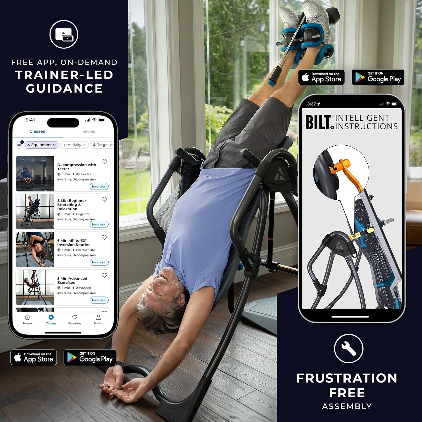 TEETER FitSpine LX9 Inversion Table, Deluxe Easy-Reach Ankle Lock, Decompression Surface for Back Pain Relief, Integrated Accessories, UL Safety Certified, Heavy-Duty 300 lb Capacity, FDA Registered