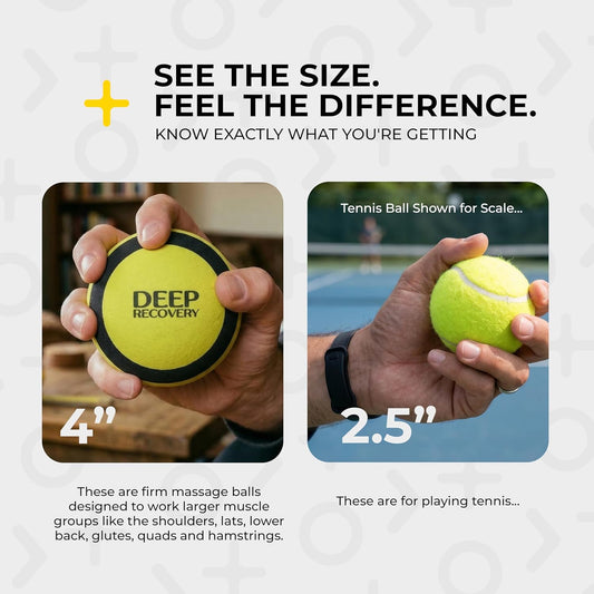 Deep Recovery Yoga Deep Tissue Massage Ball Set, Firm Density – 4-Inch Myofascial Release Balls for Feet, Back, Neck, Legs & Arms – Trigger Point & Mobility Therapy (2-Pack)