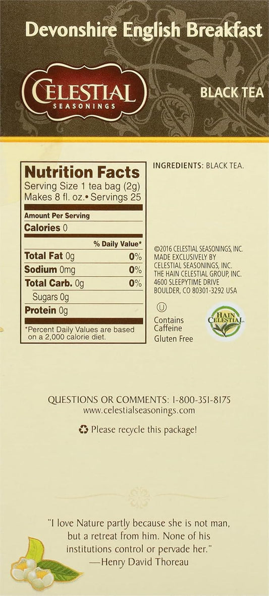 Celestial Seasonings Devonshire English Breakfast Black Tea 25 Tea Bags