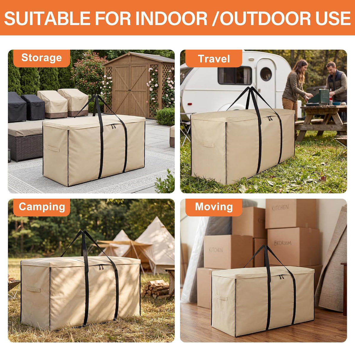 storagebag Patio Cushion Storage Bag, Outdoor Cushion Storage Bag,Waterproof Extra Large Furniture Storage Bag with Handle and Zipper, 48in L x 16in W x 22in H