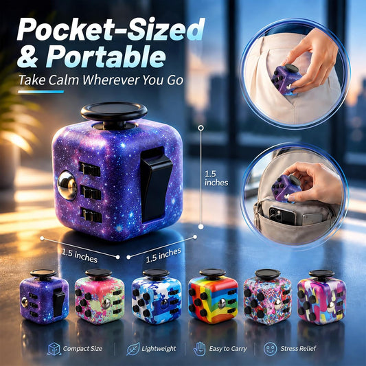 6 Pack Fidget Cubes Sensory Toy Set, Infinity Cube for Stress Relief | Gift for All Ages, ADHD Autism & Arthritic Support, CPSC ABS, 4 Quiet Sides, 6 Bright Colors, Office Travel Classroom Play