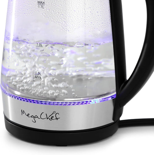 MegaChef Electric Watter Boiler/Tea Kettle (Glass, Silver, 1.8 Liter)