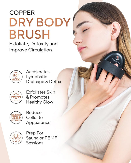TheraCopper Copper Dry Brushing Body Brush for Lymphatic Drainage
