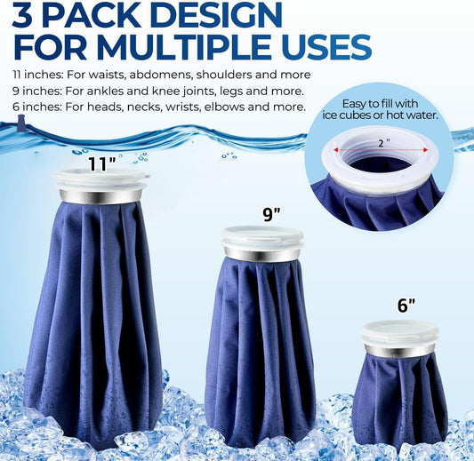 Ohuhu 3 Pack Ice Pack with Wrap Ice Bag for Injuries Hot Cold Therapy