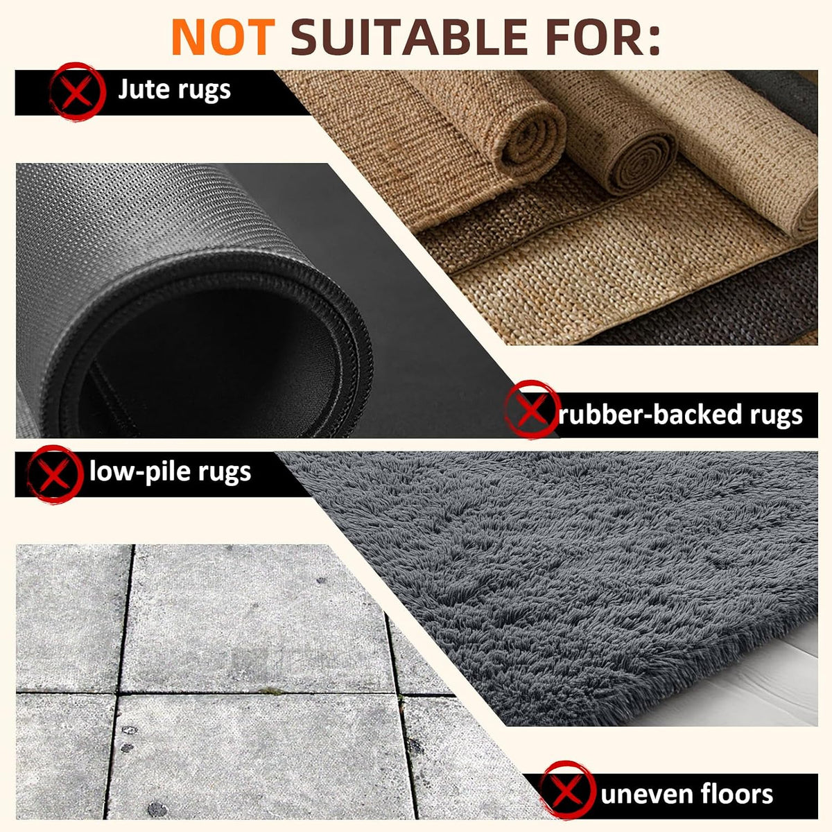 Rug Grippers 24PCS, Trapezoid Non Slip Rug Pads, Reusable Washable PU Carpet Tape, Strong Adhesive Rug Corner Tape for Hardwood Floors Tile Laminate Marble, Black