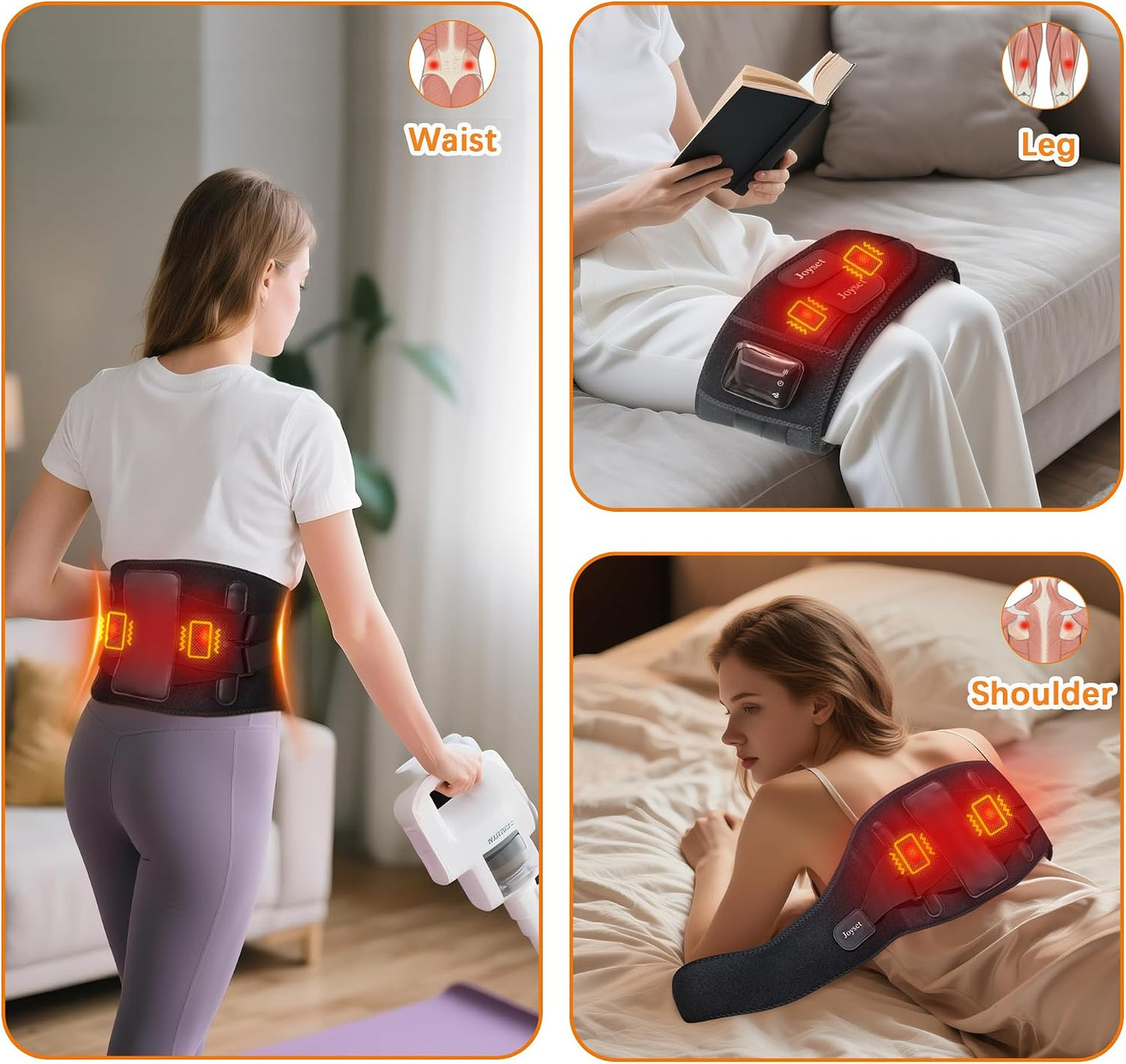 Joyset Cordless Heating Pad for Back, 5 Heat & 5 Vibration | Wearable Lower-Back Warmth with 5000mAh Battery, 47-60 in Fit, Support Stays, LED Controls,Timer Settings,Gifts for Mom Dad