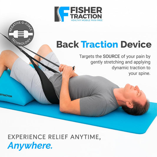 Fisher Traction Lower Back Decompression Device – Lumbar Traction for Spinal Decompression – Patented Stretcher Strap Release for Spinal Rehydration – Lightweight & Portable (Under 230 lbs)
