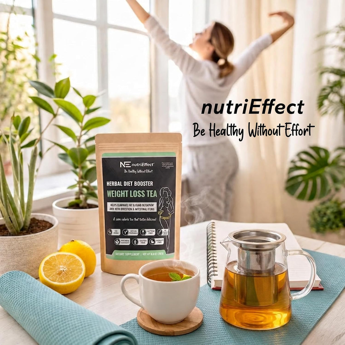 NutriEffect 7-Herb Herbal Tea Blend – Up to 100 Cups | 250g (8.8 oz) Loose Leaf Tea – Rooibos, Yerba Mate & Nettle Blend – Smooth & Naturally Refreshing