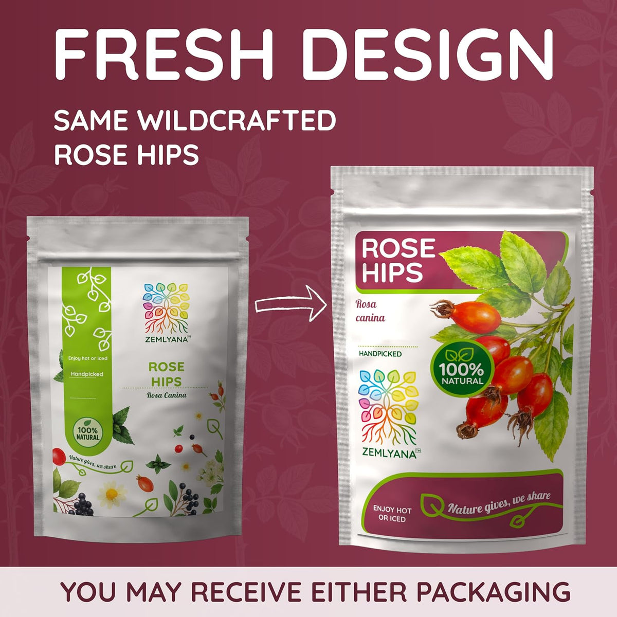 Dried Whole Rose Hips Tea - Natural RoseHip Fruit Herbal Tea Loose, 2 oz