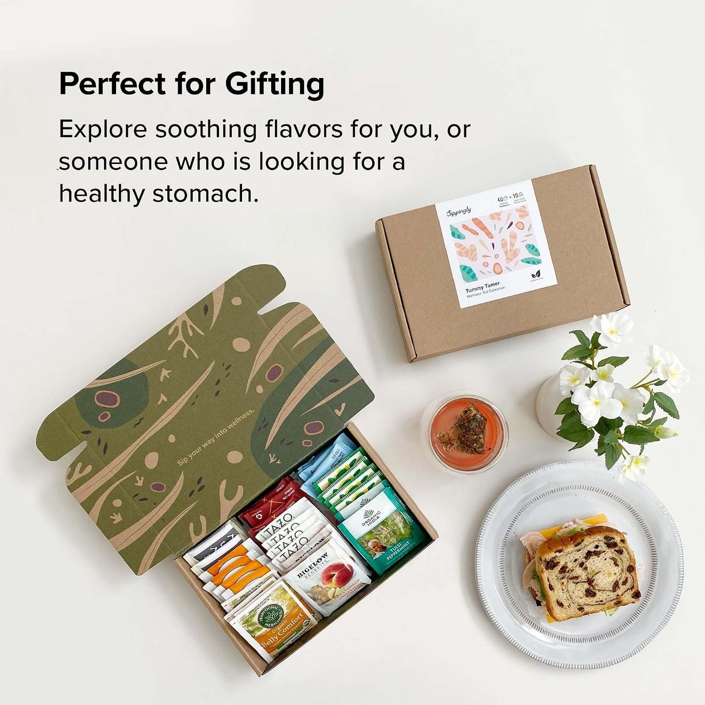 Sippingly Night Time Tea Sampler – 40 Herbal Teas – 10 Flavors from Top Brands – Chamomile, Lavender, Passionflower – Perfect Relaxation & Calm Support – Ideal Wellness Gift – Kosher, Gluten-Free