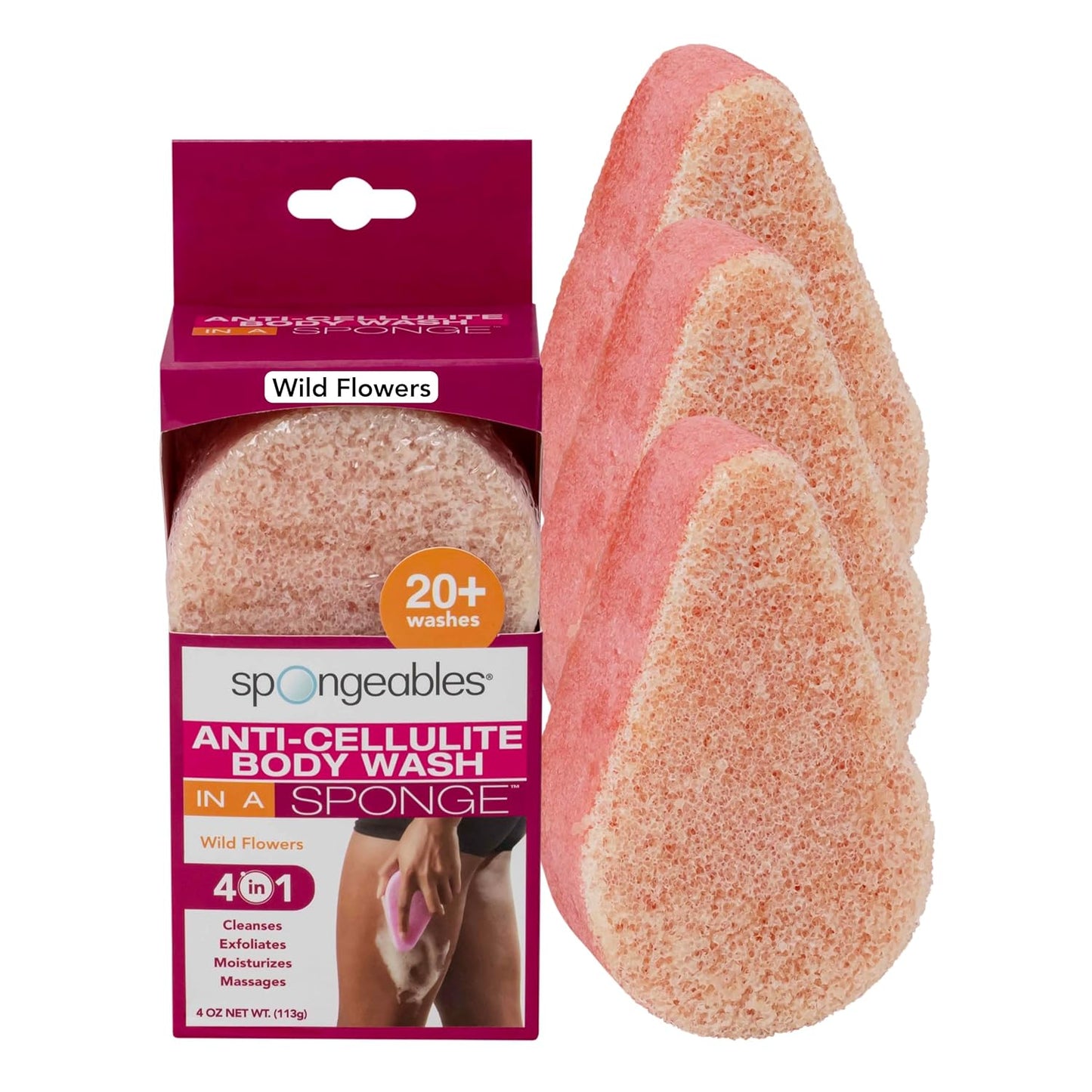 Spongeables Anti-Cellulite Body Wash in a Sponge, Moisturizer and Exfoliator, 20+ Washes