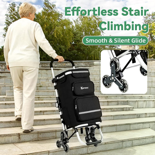 Stair Climbing Shopping Grocery Cart - 55L Total Storage, Black