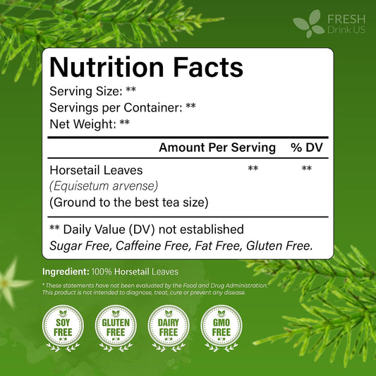 FreshDrinkUS, Premium 75 Horsetail Leaf Tea Bags, 100% Natural & Pure from Horsetail Loose Leaves Herbal Tea. Made with Natural Material Tea Bags. No Sugar, No Caffeine, No Gluten, Vegan.