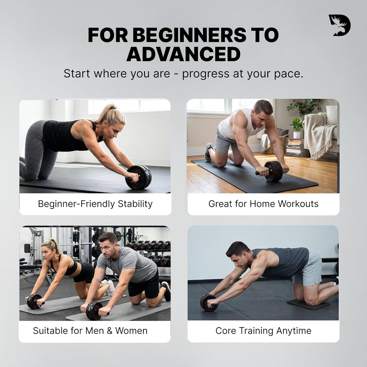 DMoose Fitness Ab Roller Wheel with Elbow Support & 2 Knee Pads - Abdominal Exercise Trainer for Core Strength Training - Ultimate Abs Workout Equipment for Home and Gym - Ab Machine for Men & Women