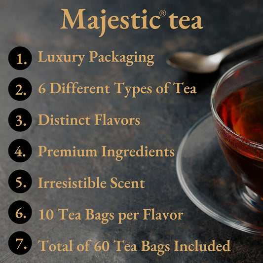 Biogena Majestic Tea Assortment Gift Box Flavored Fruit, Herbal Tea Sampler Box - (6x10 Tea Bags Variety Pack)