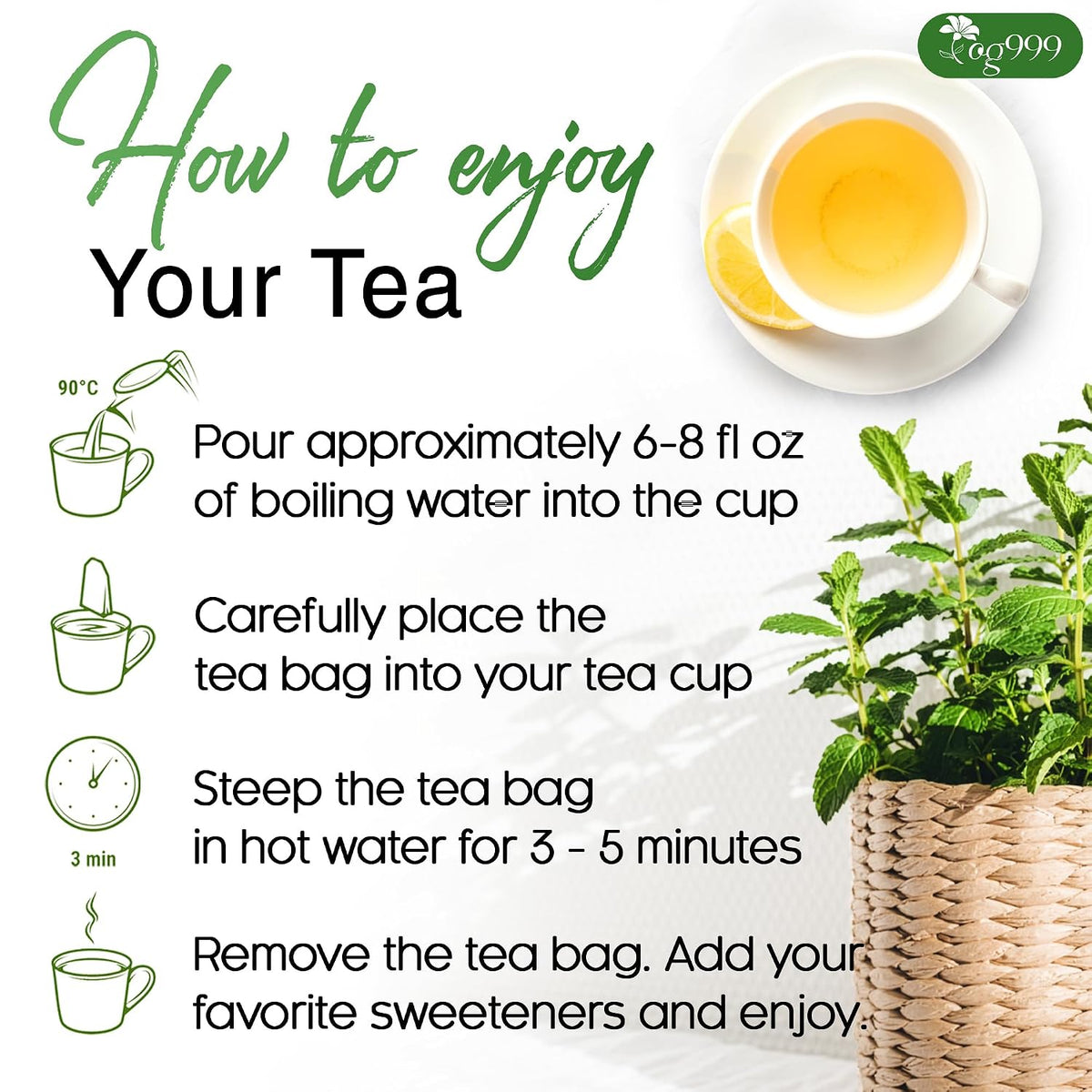 TOG999 Moroccan Mint Tea Bags, Spearmint Green Tea, Gluten-Free, 30 Count