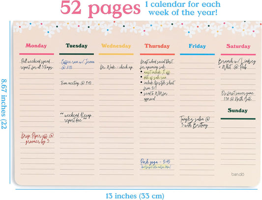 ban.do Weekly Planner Notepad, Desk Planner/Calendar Pad with 52 Sheets, Undated Weekly Desktop Calendar/Agenda (Pink/Green)
