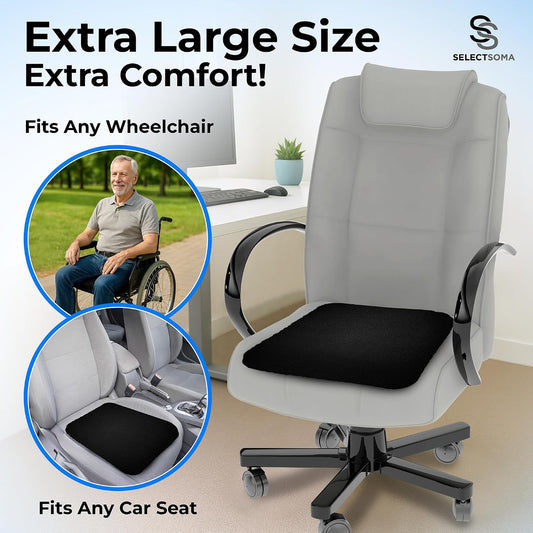 SelectSoma Double-Thick Gel Seat Cushion for Long Sitting Pressure Relief for Back, Sciatica, Coccyx, Tailbone Pain - Cushion for Airplane Travel, Office Chair, Wheelchair, Car & Truck - Egg Seat Pad