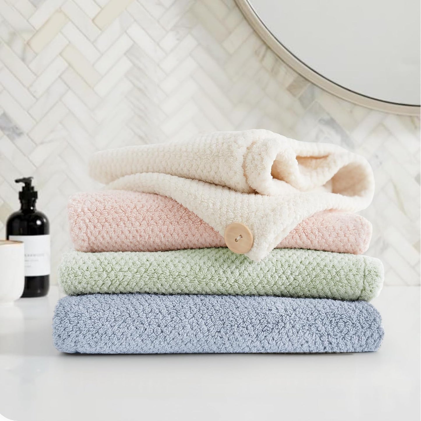 ROLSHOL Extra Large 4 Pack Microfiber Hair Towel Wrap for Women Super Absorbent & Quick Dry Hair Drying Towels with Button, Hair Turbans for Curly Hair Long & Short Hair - Anti-Frizz